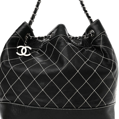 Chanel Calfskin Contrast Stitch Surpique Bucket Bag Black 8 of 10