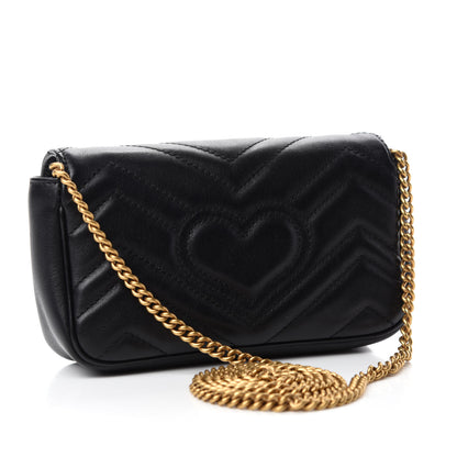 Gucci Calfskin Matelasse Super Mini GG Marmont Shoulder Bag Black 3 of 11