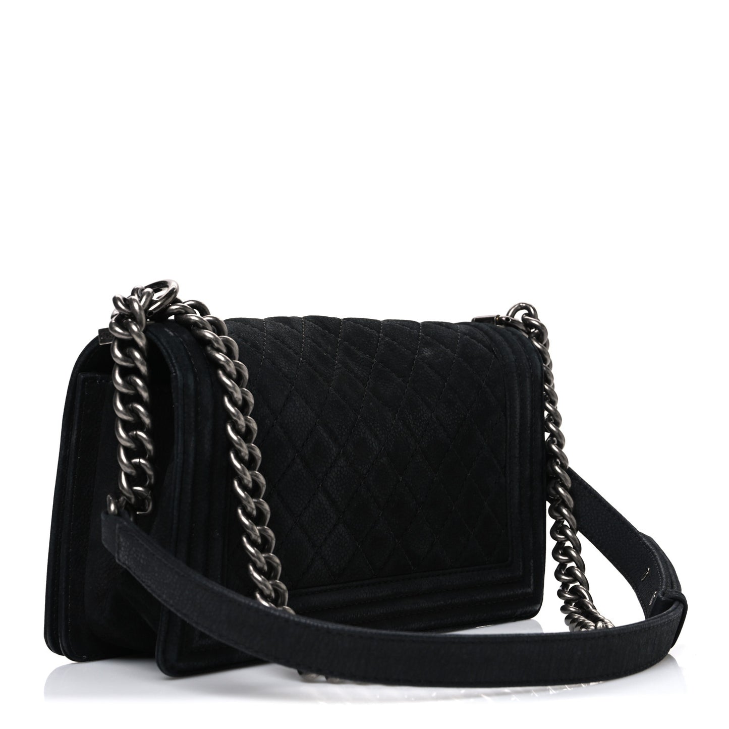 Bullskin Suede Caviar Quilted Medium Boy Flap Black