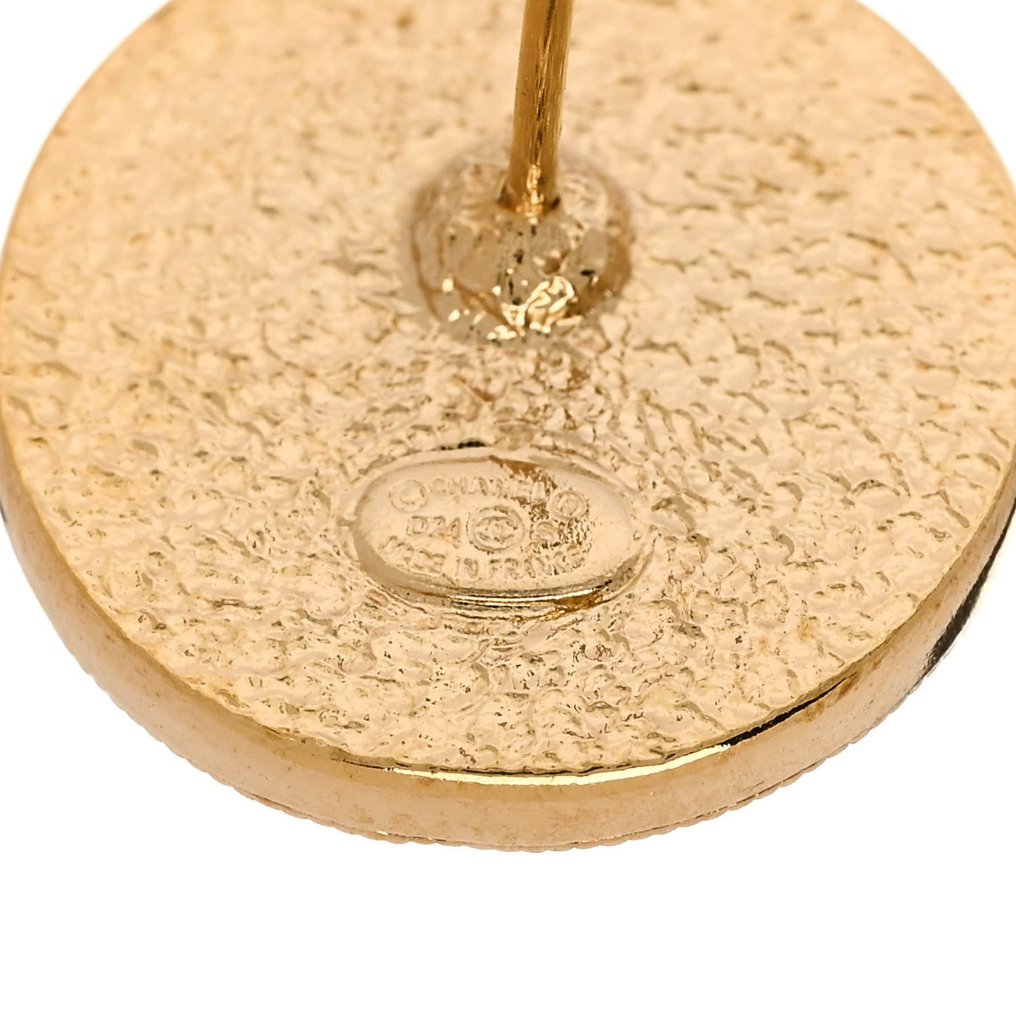 Metal Enamel CC Round Earrings Gold Black