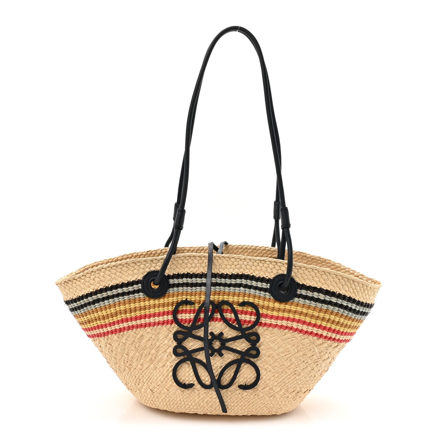 Loewe Calfskin Raffia Paulas Ibiza Small Anagram Basket Tote Bag Natural Blue 1 of 9