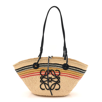 Loewe Calfskin Raffia Paulas Ibiza Small Anagram Basket Tote Bag Natural Blue 1 of 9