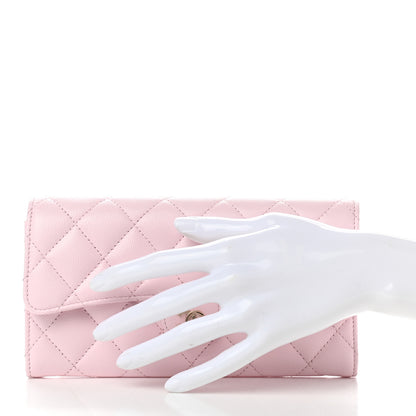 Chanel Caviar Quilted Large Gusset Flap Wallet Light Pink 2 of 9