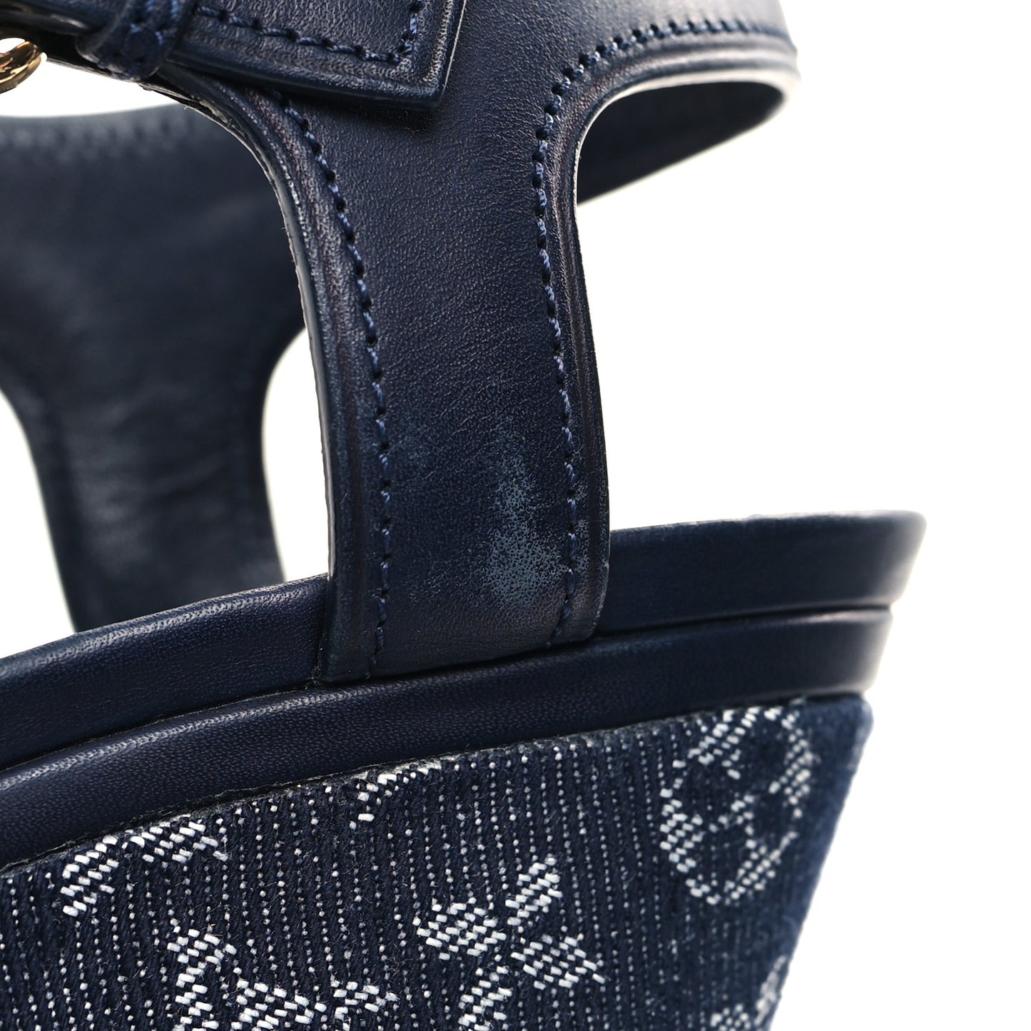 Calfskin Monogram Denim Waterfall Wedge Sandals 38 Blue