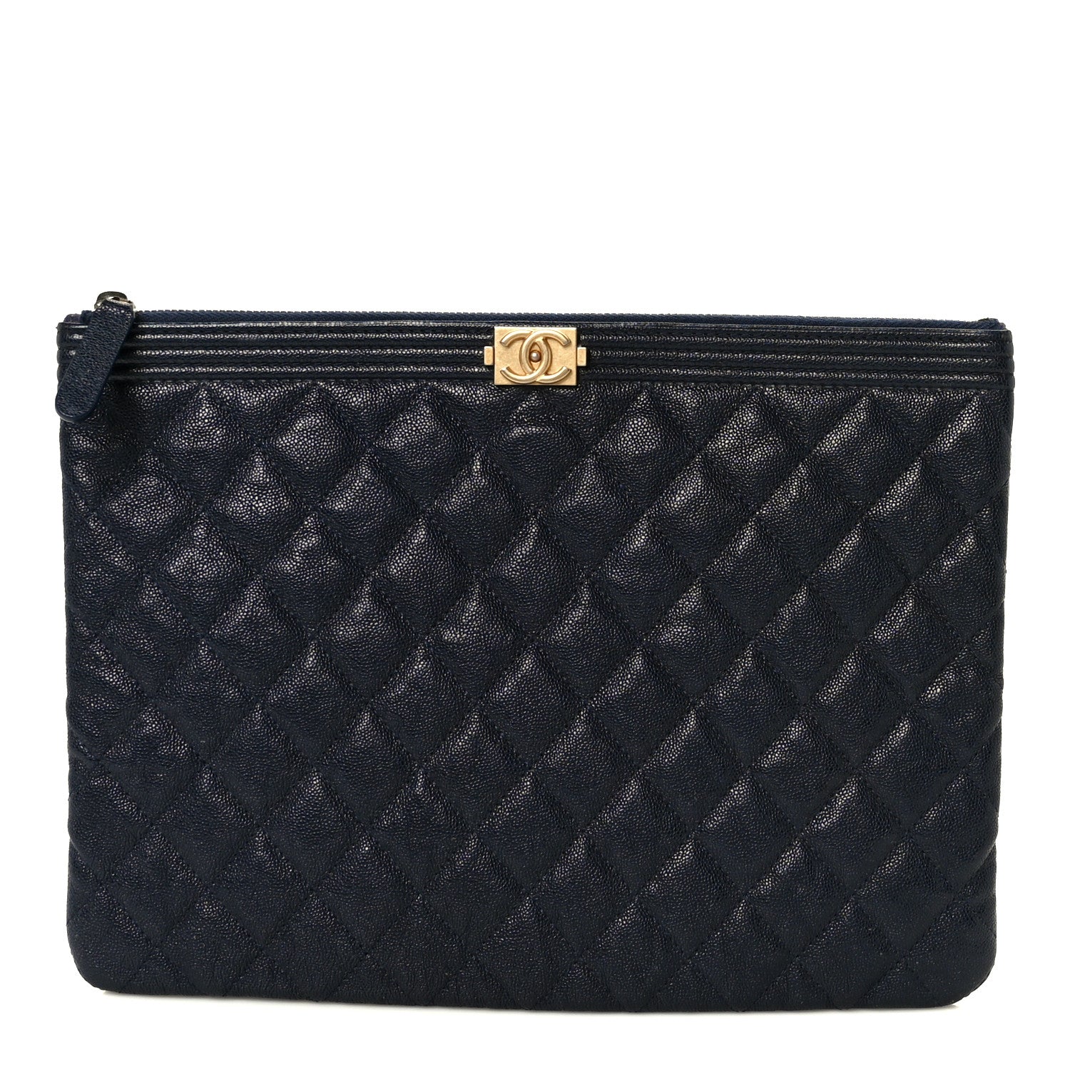Chanel Caviar Quilted Medium Boy Cosmetic Case Navy 1 of 8