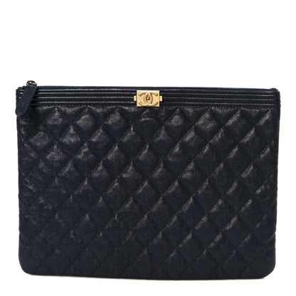 Chanel Caviar Quilted Medium Boy Cosmetic Case Navy 1 of 8