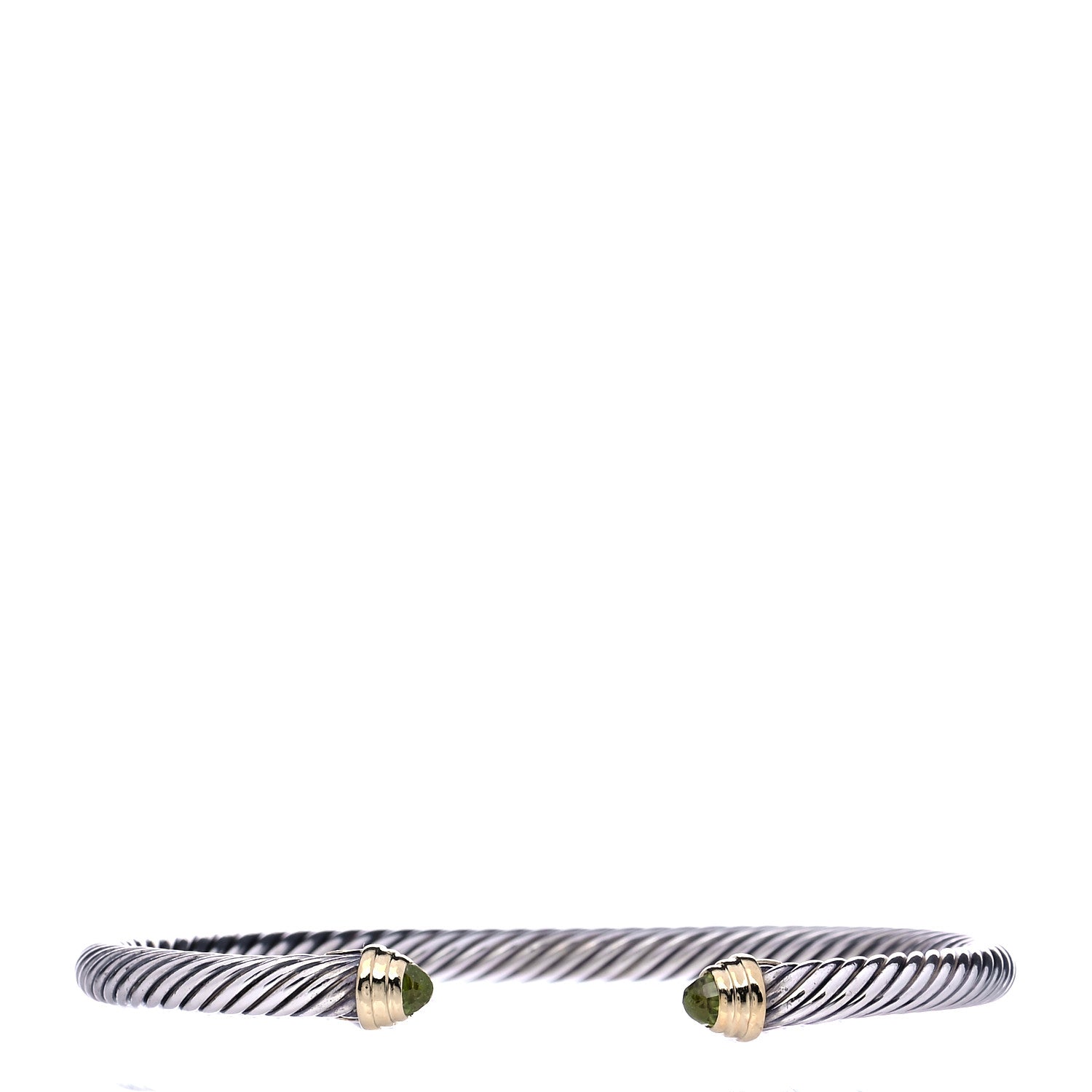 David Yurman Sterling Silver 14K Yellow Gold Peridot 4mm Cable Kids Birthstone Bracelet 1 of 6
