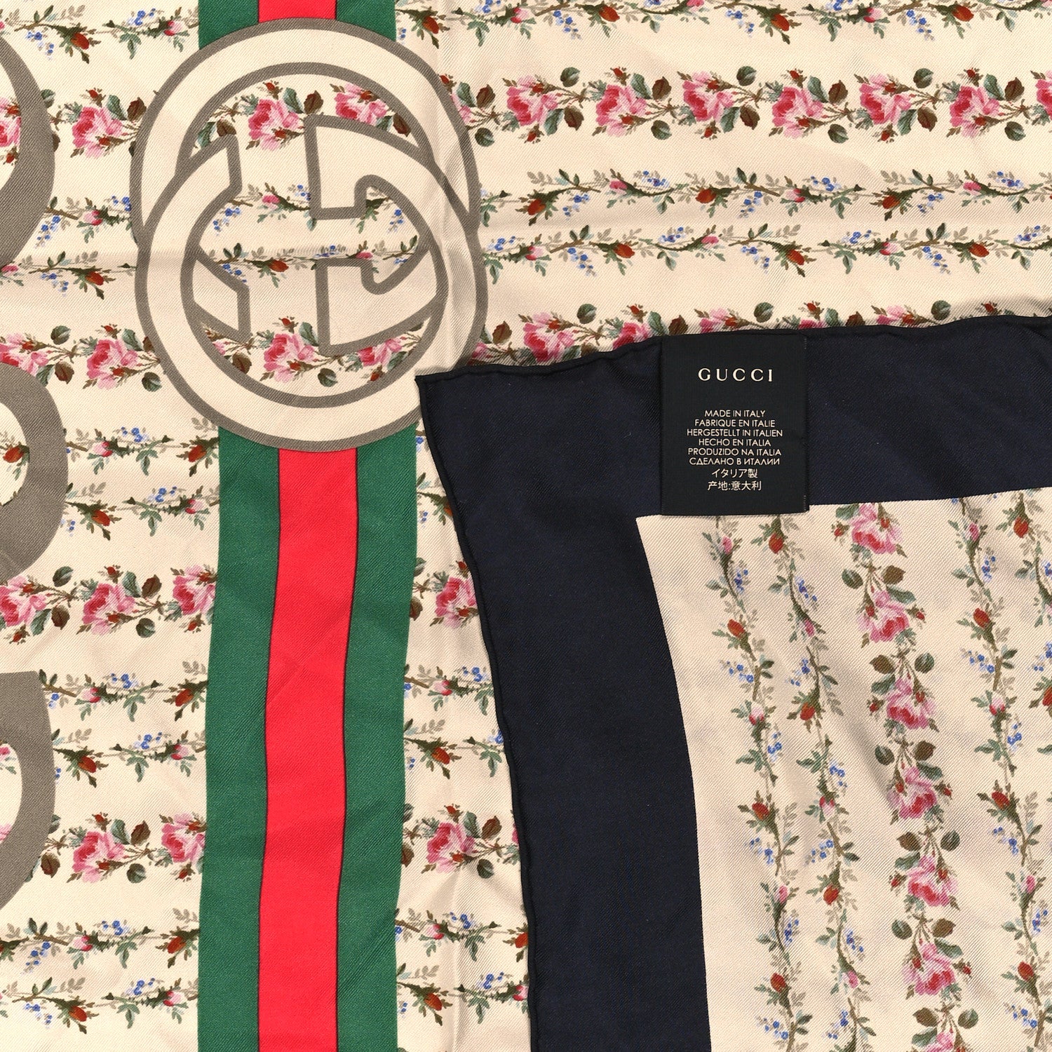 Gucci Silk Twill Gucci Rose Series Square Scarf Ivory Black 3 of 3