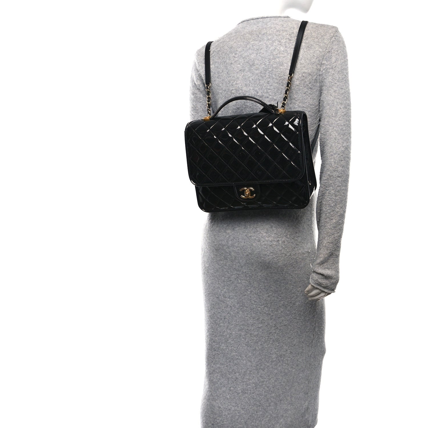 Chanel Patent Quilted Large School Memory Top Handle Flap Black 2 of 11