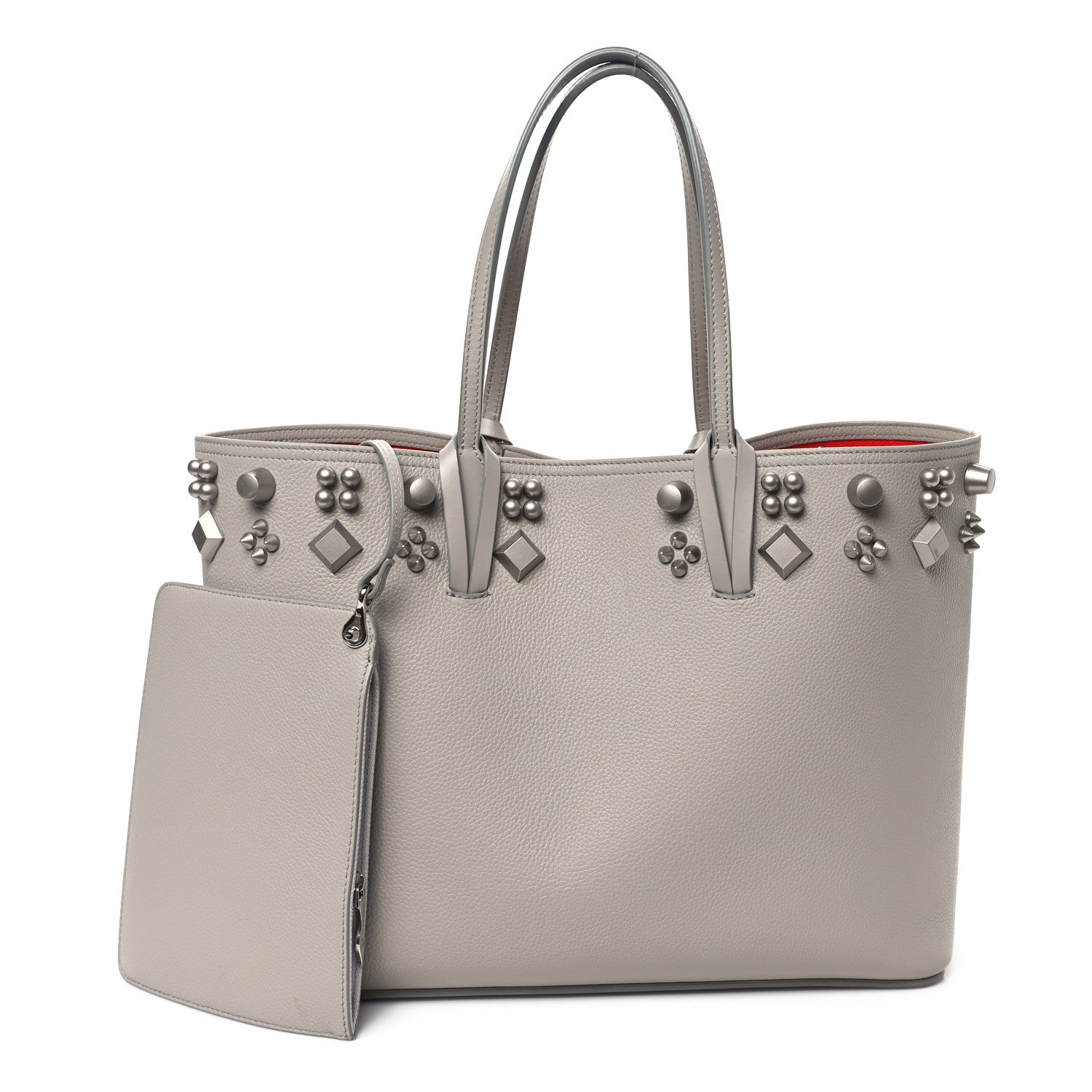Christian Louboutin Calfskin Empire Spike Studded East West Cabata Tote Light Grey 3 of 11