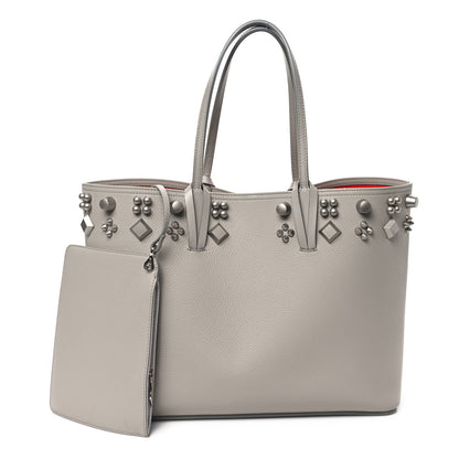 Christian Louboutin Calfskin Empire Spike Studded East West Cabata Tote Light Grey 3 of 11