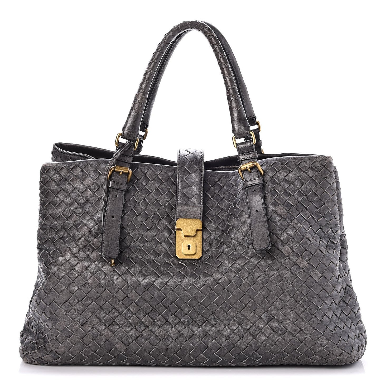 Nappa Intrecciato Medium Roma Tote Ferro Gray