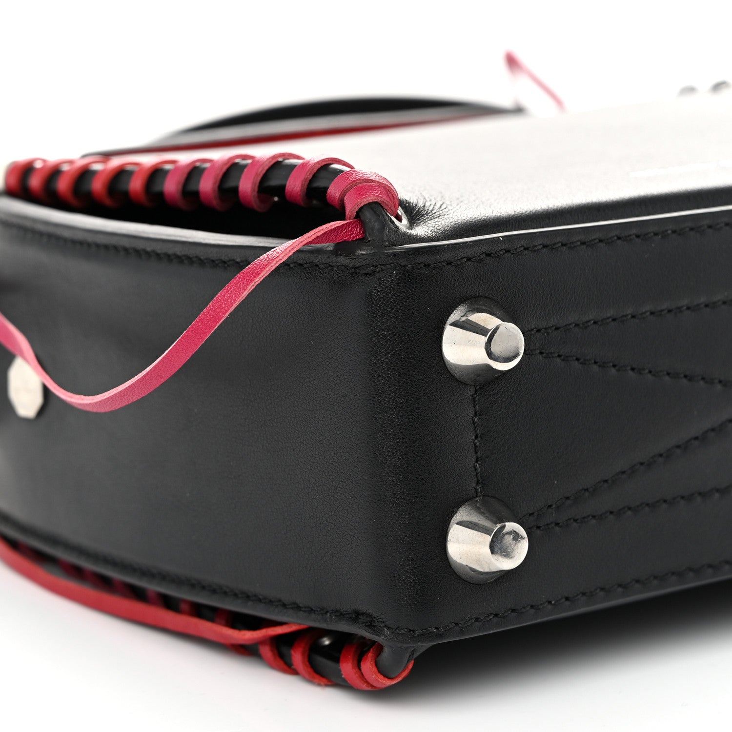 Alexander McQueen Calfskin Whipstitch Box Shoulder Bag 19  Black Red 8 of 9