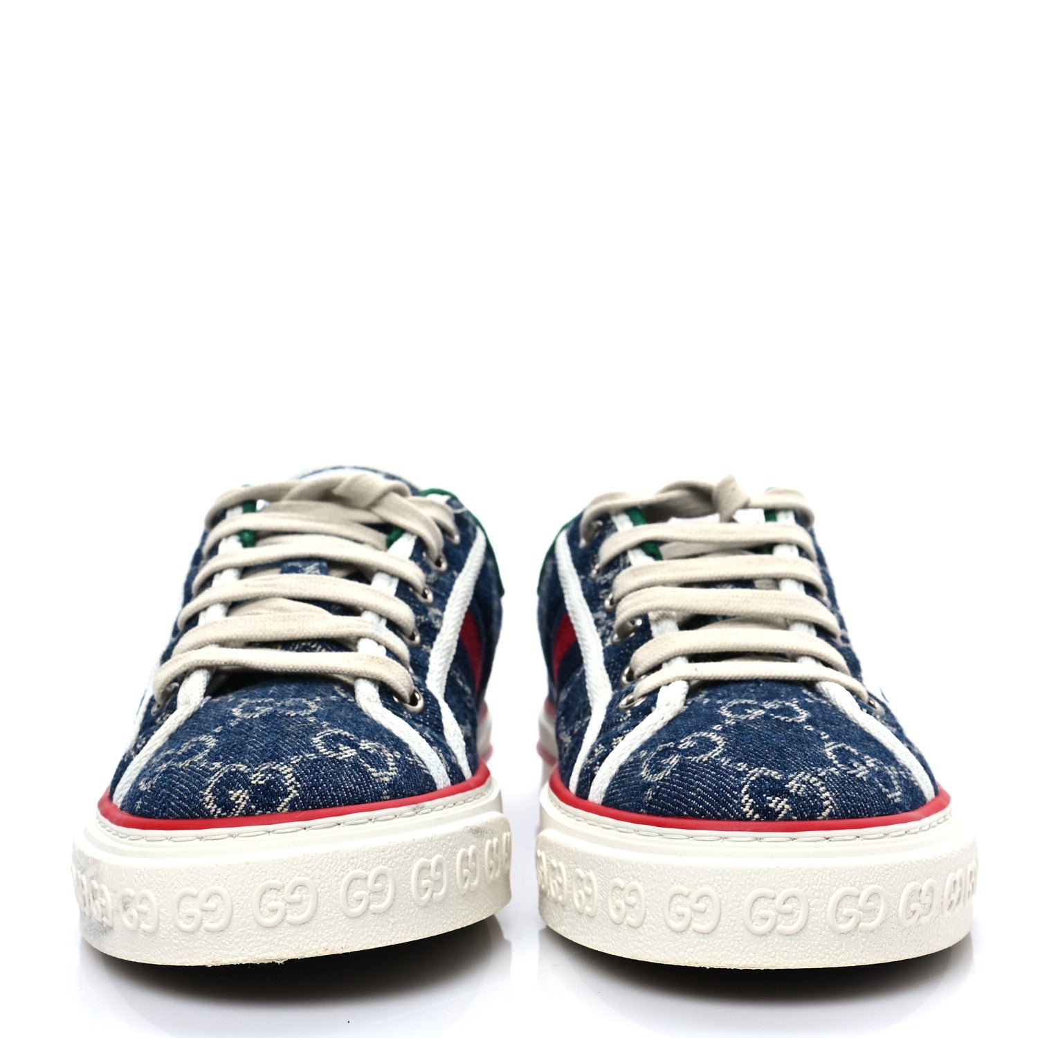 Gucci New Denim GG Monogram Web Womens 1977 Tennis Sneakers 38.5 Blue Tea Mystic White 2 of 8