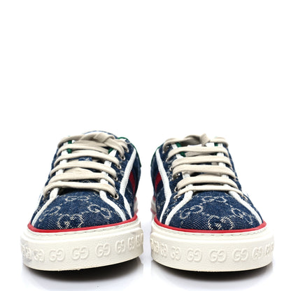 Gucci New Denim GG Monogram Web Womens 1977 Tennis Sneakers 38.5 Blue Tea Mystic White 2 of 8