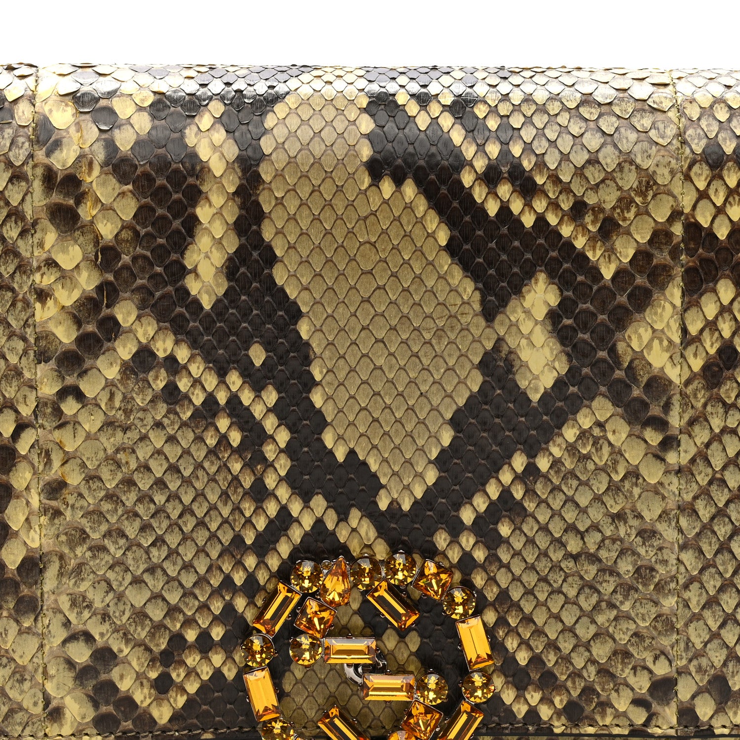 Gucci Snakeskin Crystal GG Broadway Shoulder Bag Yellow 8 of 10