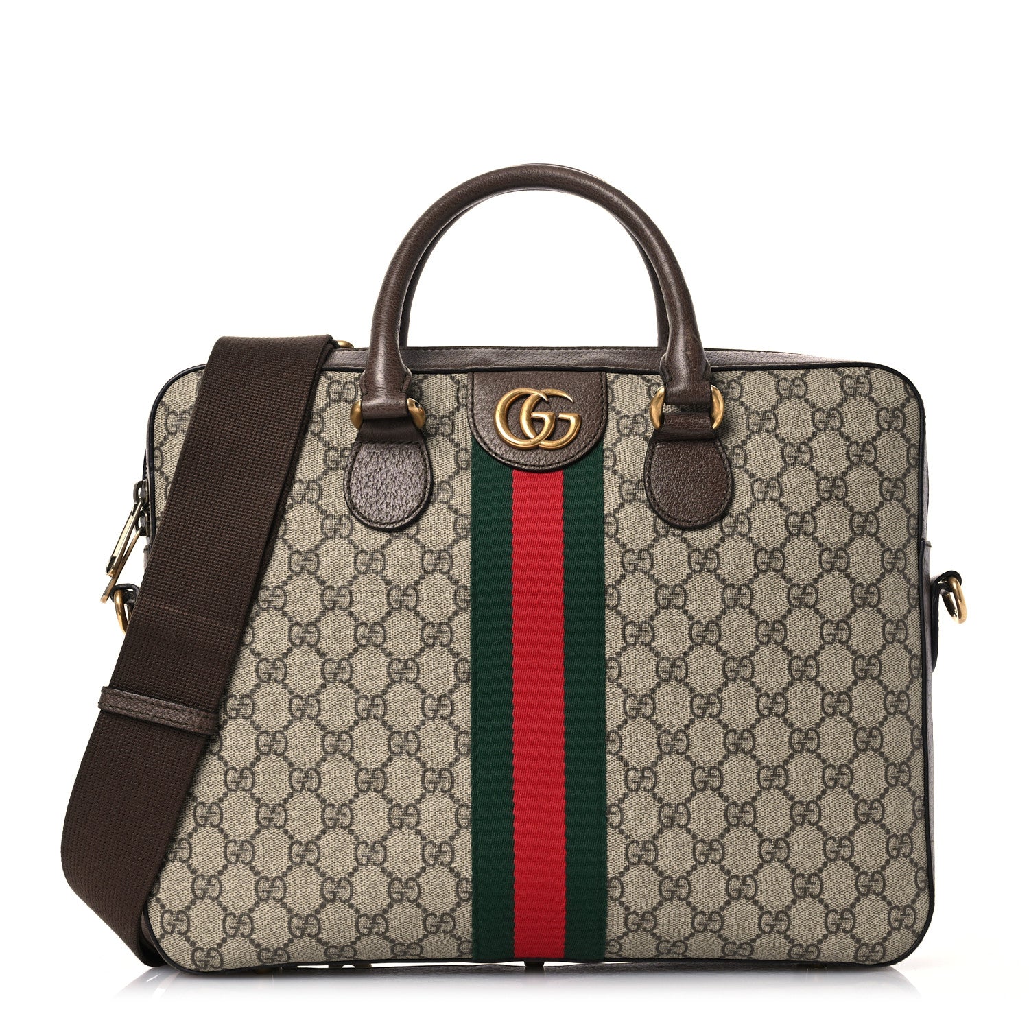 Gucci GG Supreme Monogram Textured Calfskin Web Medium Ophidia Briefcase Beige Ebony New Acero 1 of 19