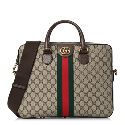 Gucci GG Supreme Monogram Textured Calfskin Web Medium Ophidia Briefcase Beige Ebony New Acero 1 of 19