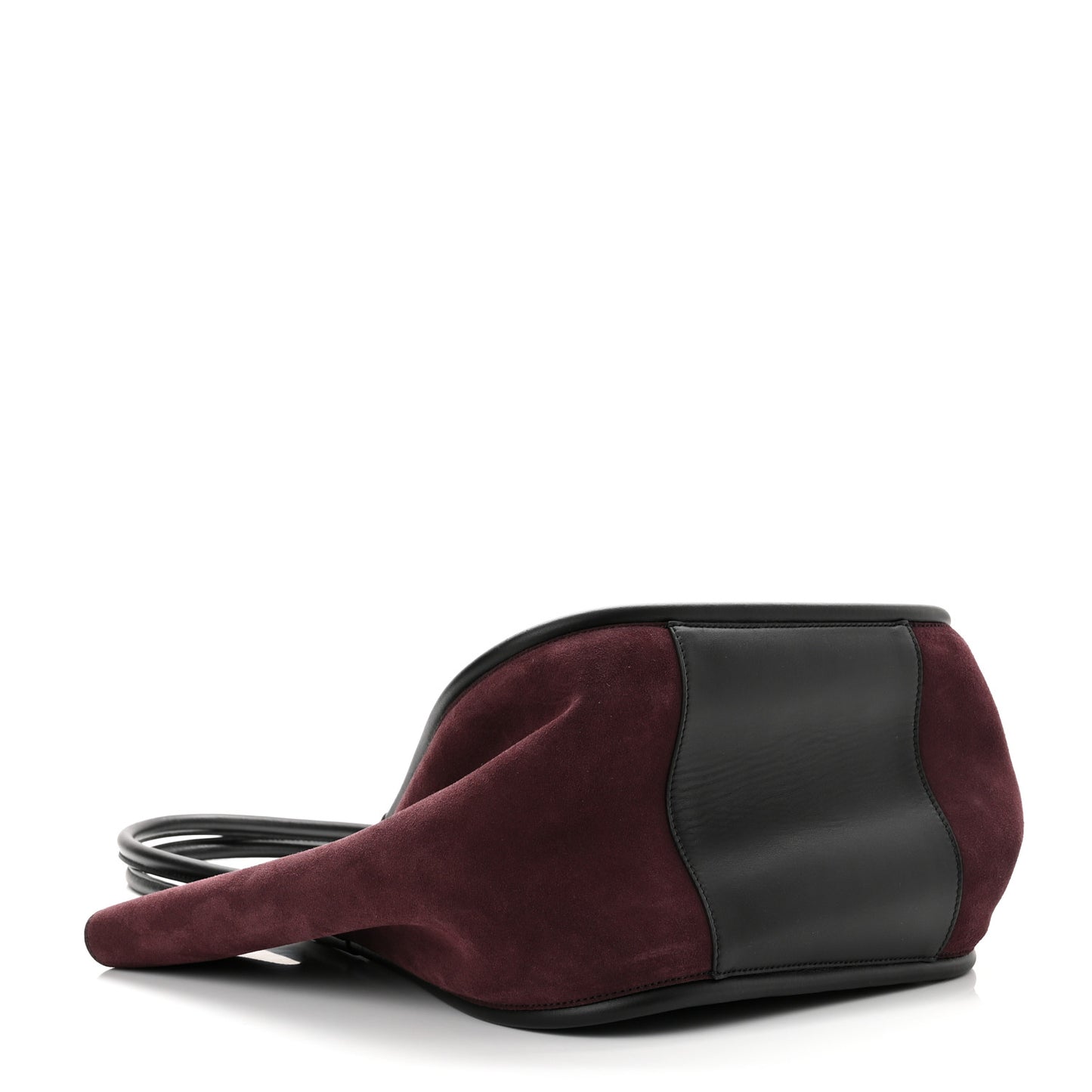 Calfskin Suede Ruched Tote Black Chocolate Plum