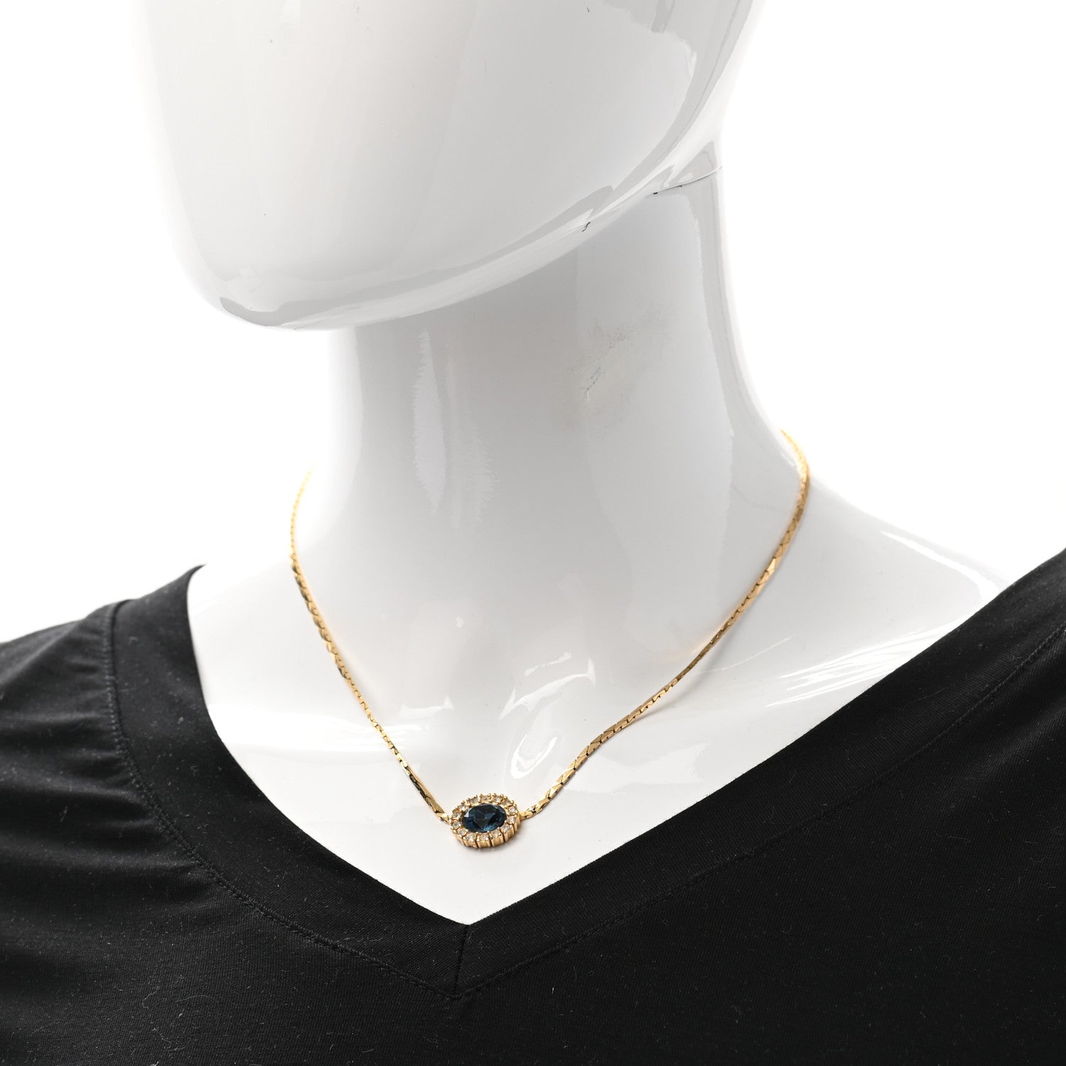 Christian Dior Crystal Chain Necklace Gold Blue 2 of 6