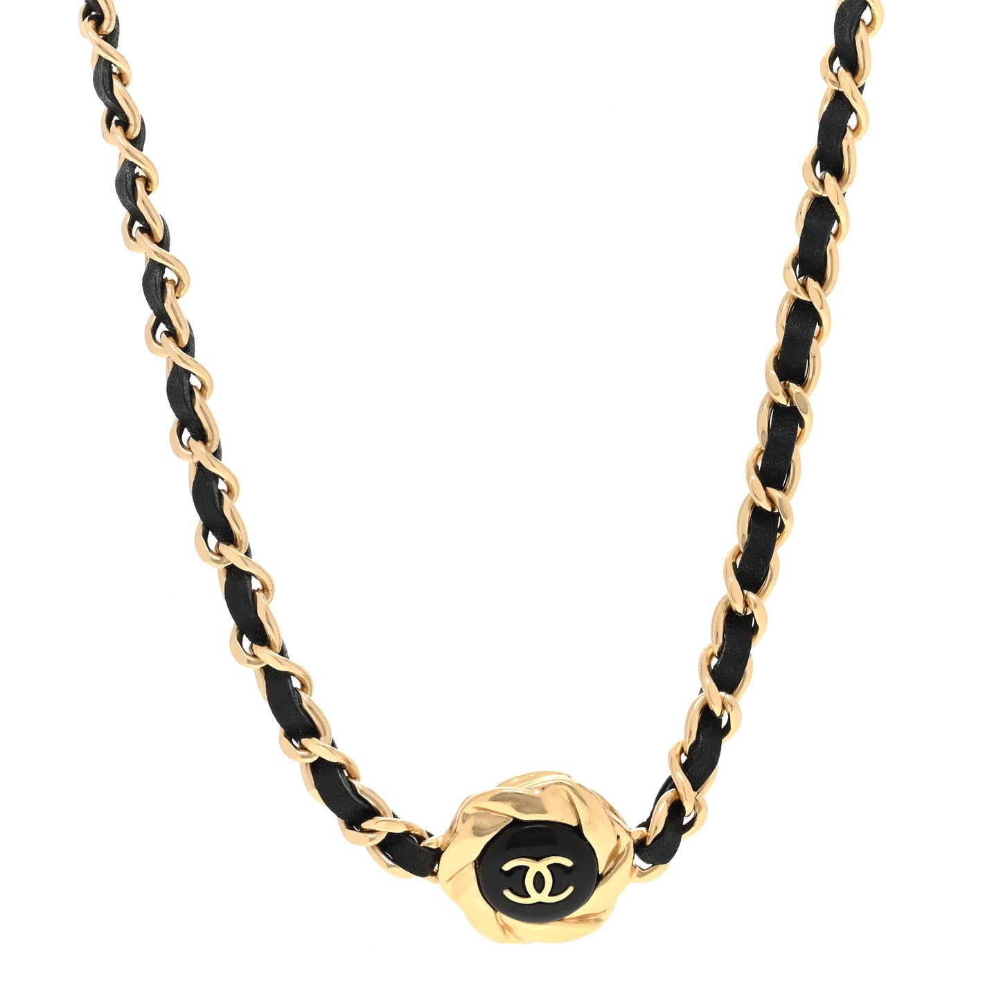 Metal Lambskin Chain CC Choker Necklace Black Gold