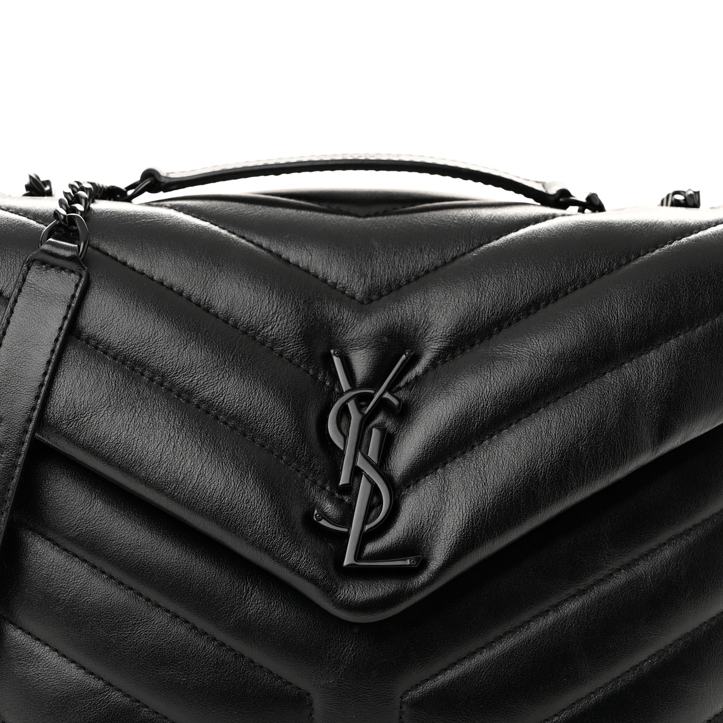 Calfskin Y Quilted Monogram Monochrome Small Loulou Chain Satchel Black