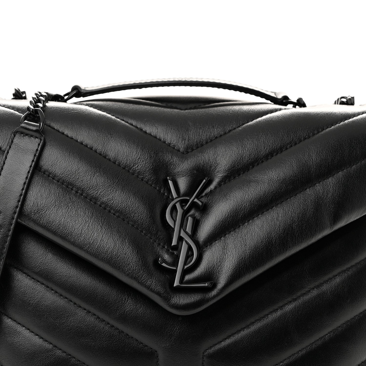 Saint Laurent Calfskin Y Quilted Monogram Monochrome Small Loulou Chain Satchel Black 9 of 11