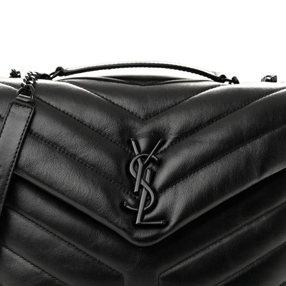 Saint Laurent Calfskin Y Quilted Monogram Monochrome Small Loulou Chain Satchel Black 9 of 11