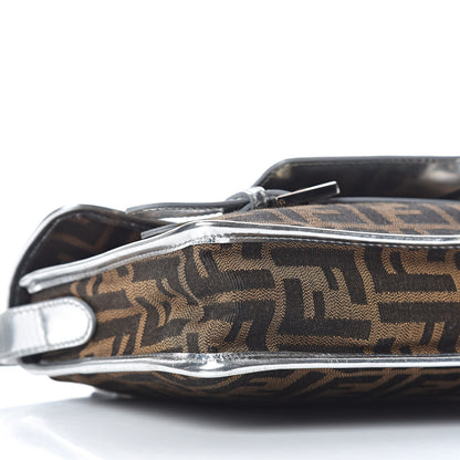Fendi Metallic Calfskin Zucca Shoulder Bag Silver Tobacco 5 of 9