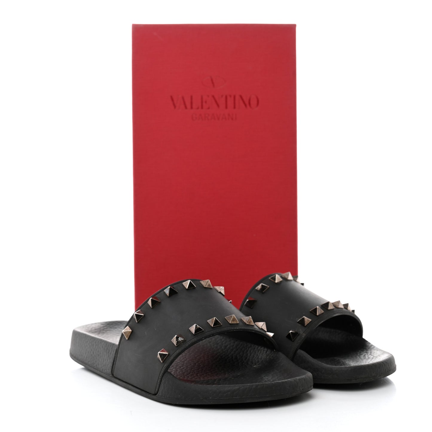 Rubber Rockstud Slide Sandals 37 Black