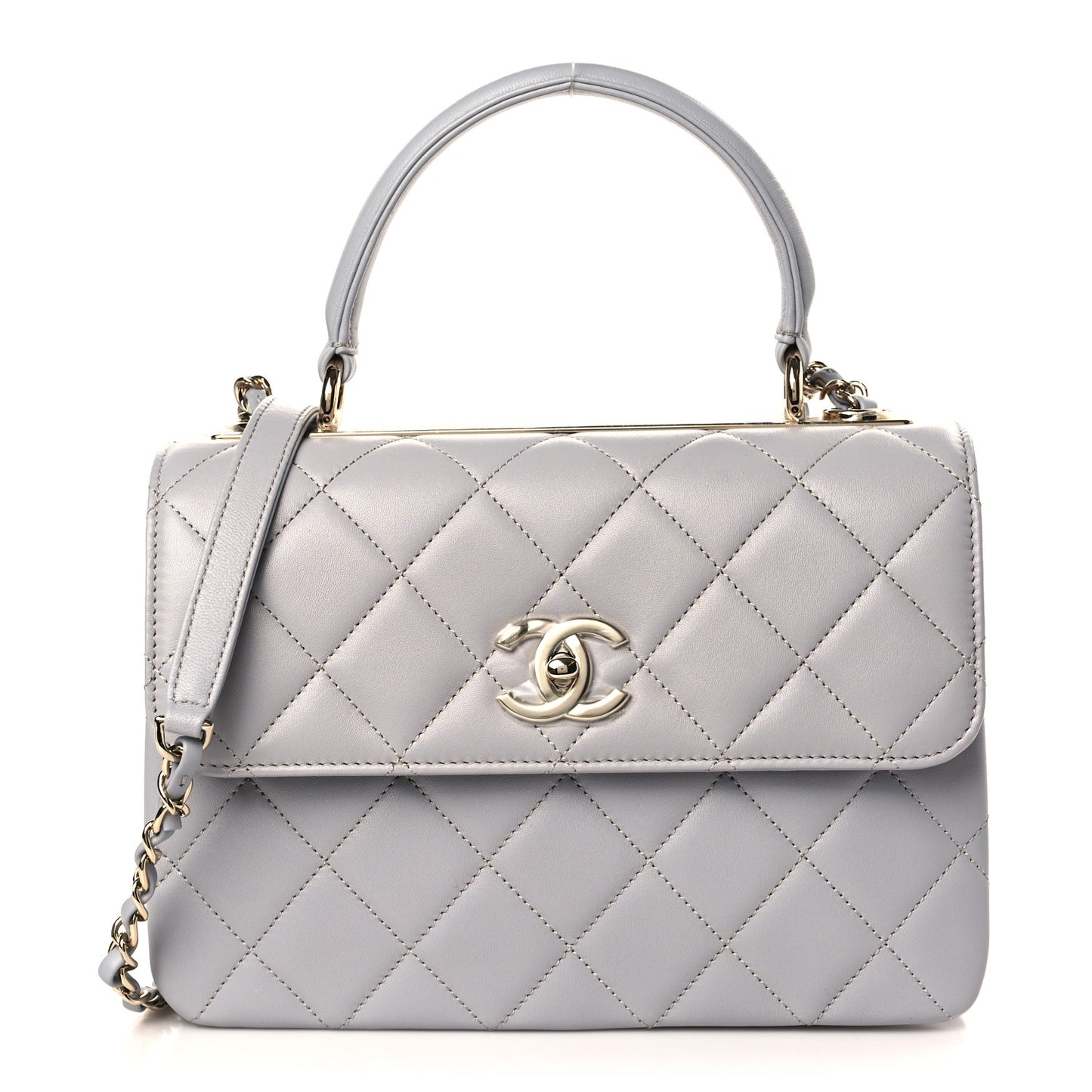 Lambskin Quilted Small Trendy CC Flap Dual Handle Bag Light Grey