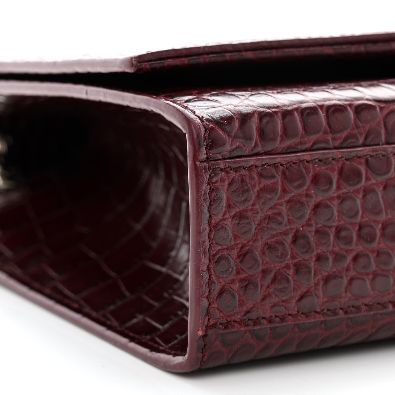 Saint Laurent Calfskin Crocodile Embossed Medium Classic Monogram Kate Tassel Satchel Dark Red 9 of 12