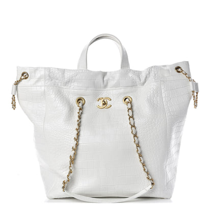Chanel Calfskin Crocodile Embossed Large Cocodile Shopping Tote White 1 of 11