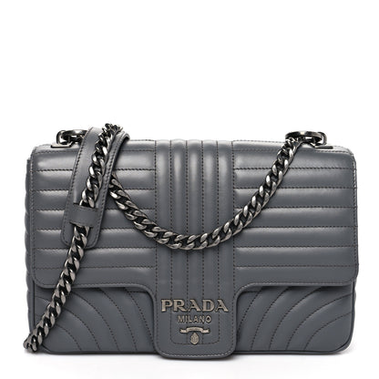 Prada Soft Calfskin Impunture Diagramme Large Chain Flap Shoulder Bag Mercurio 1 of 7