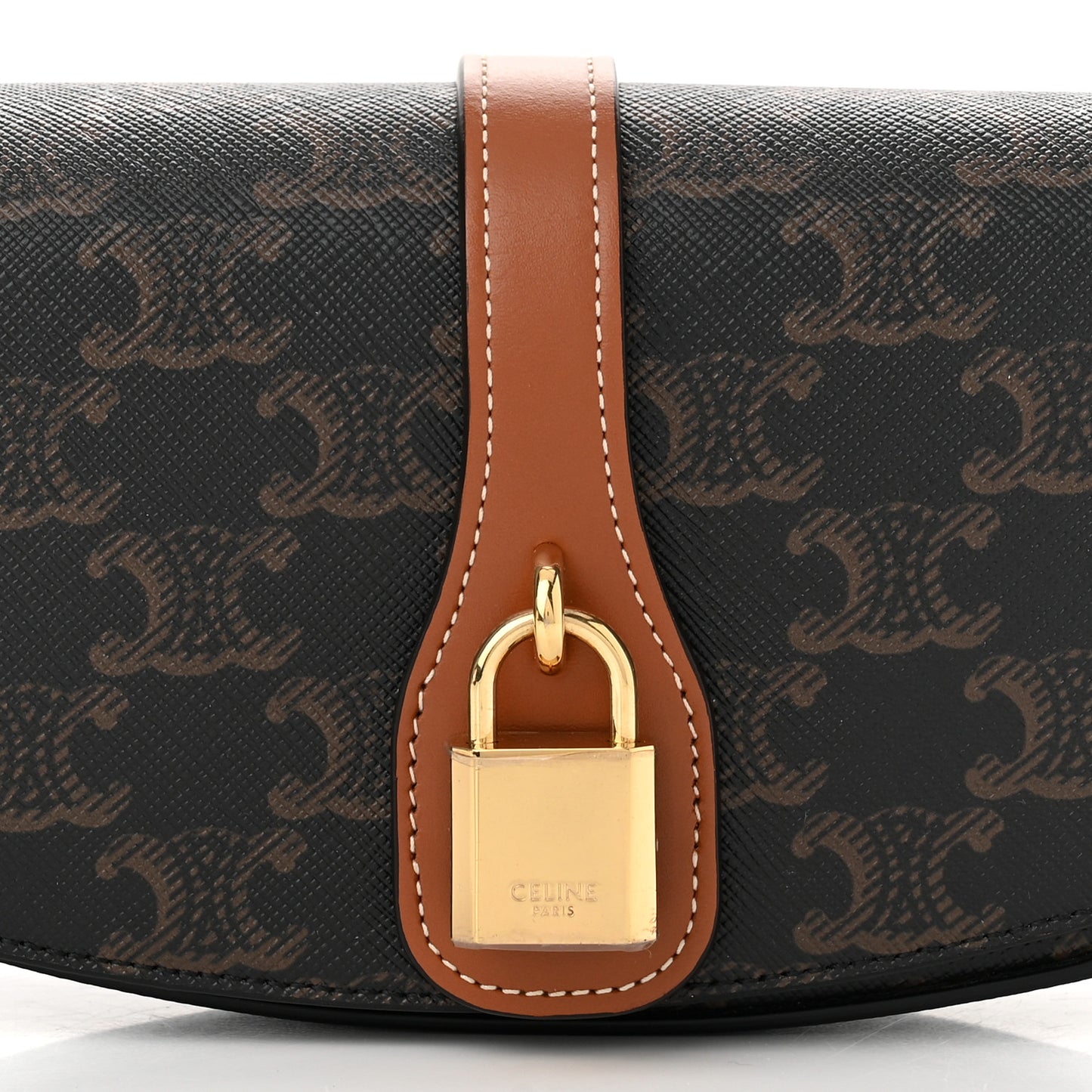 Triomphe Canvas Calfskin Tabou Clutch on Strap Tan