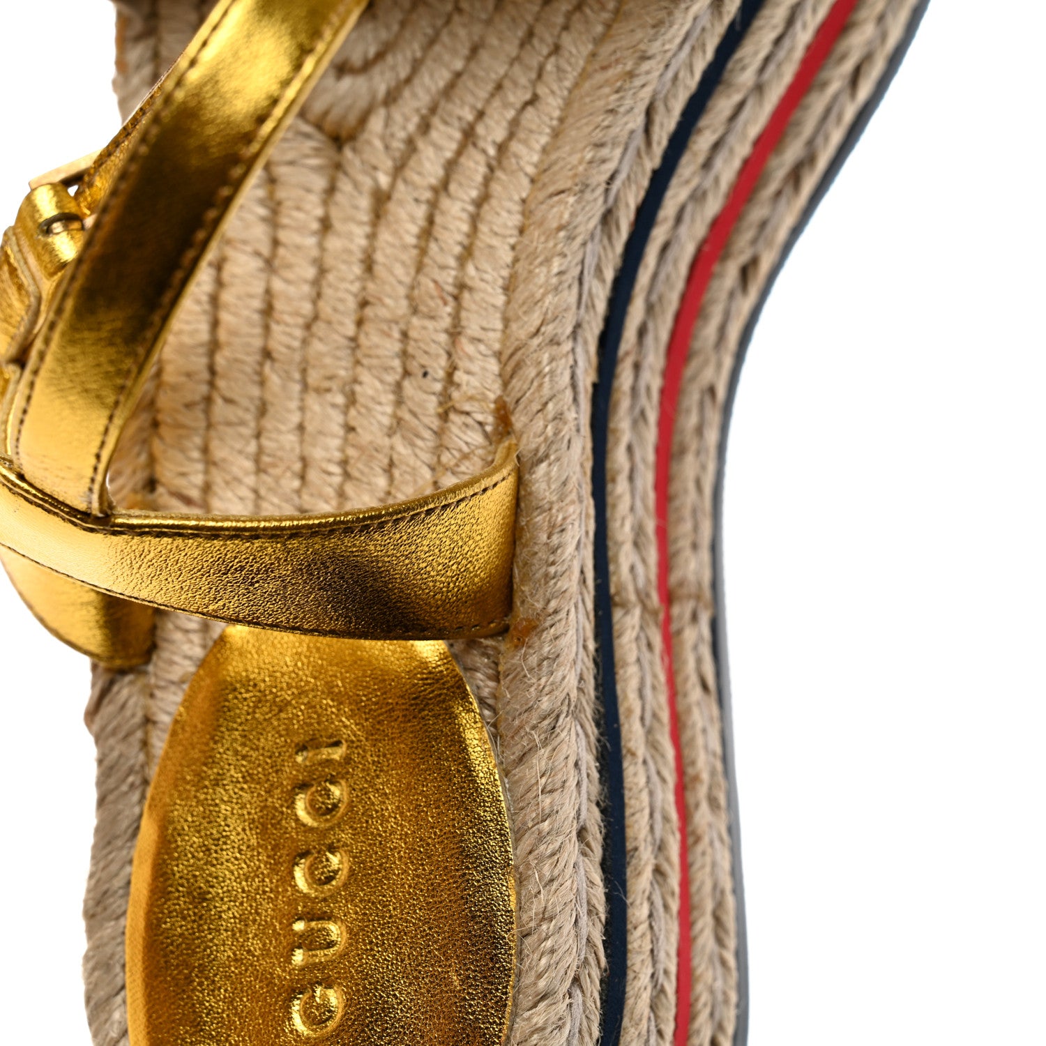 Gucci Cotton Malaga Kid Crochet Pearly GG Lilibeth Espadrille Platform Sandals 37.5 Gold 9 of 10