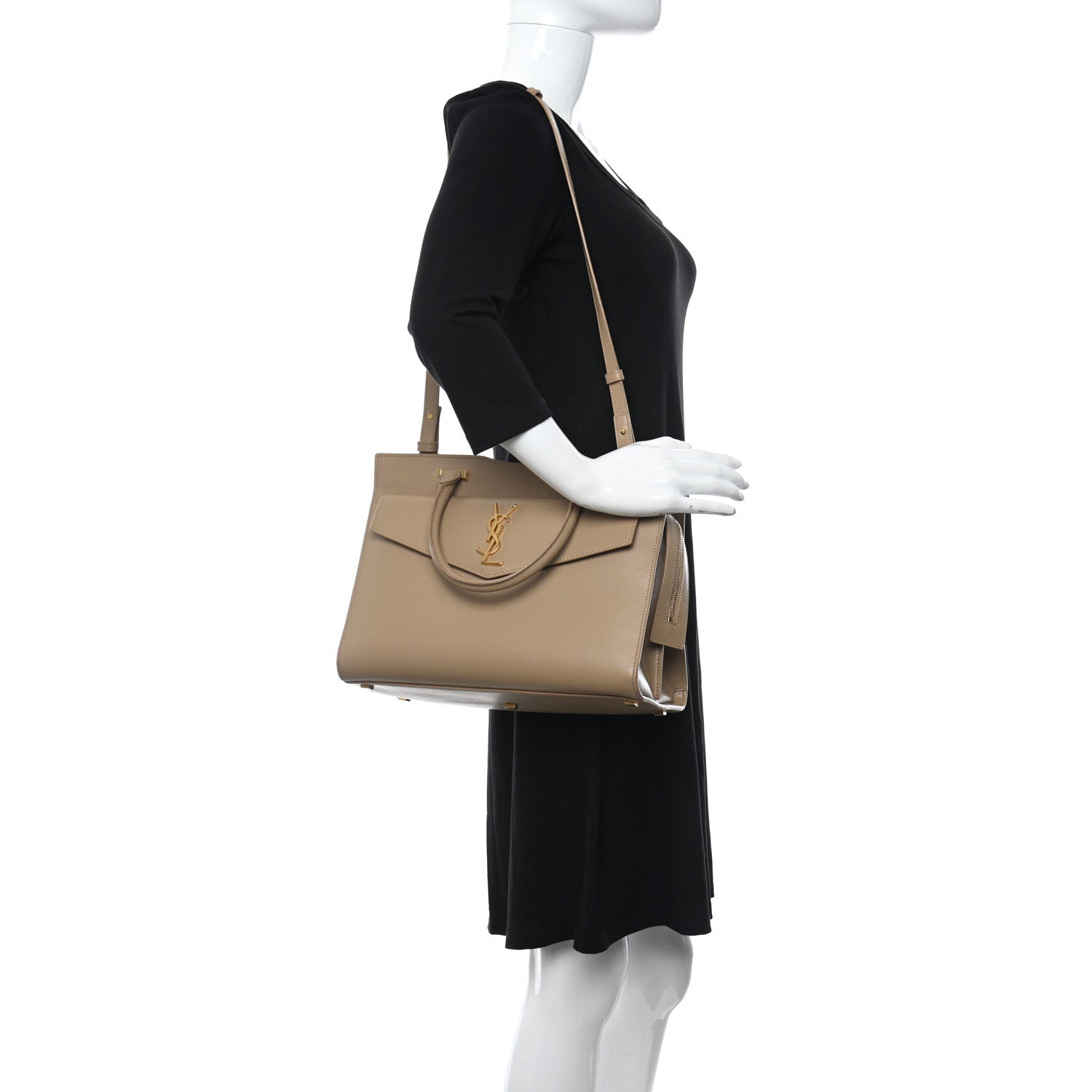 Saint Laurent Grain De Poudre Medium Uptown Tote Dark Latte 2 of 13