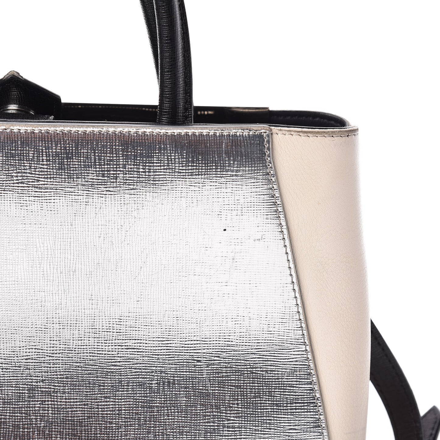 Vitello Elite Calfskin Colorblock Petite 2Jours Tote Black Multicolor White Argento