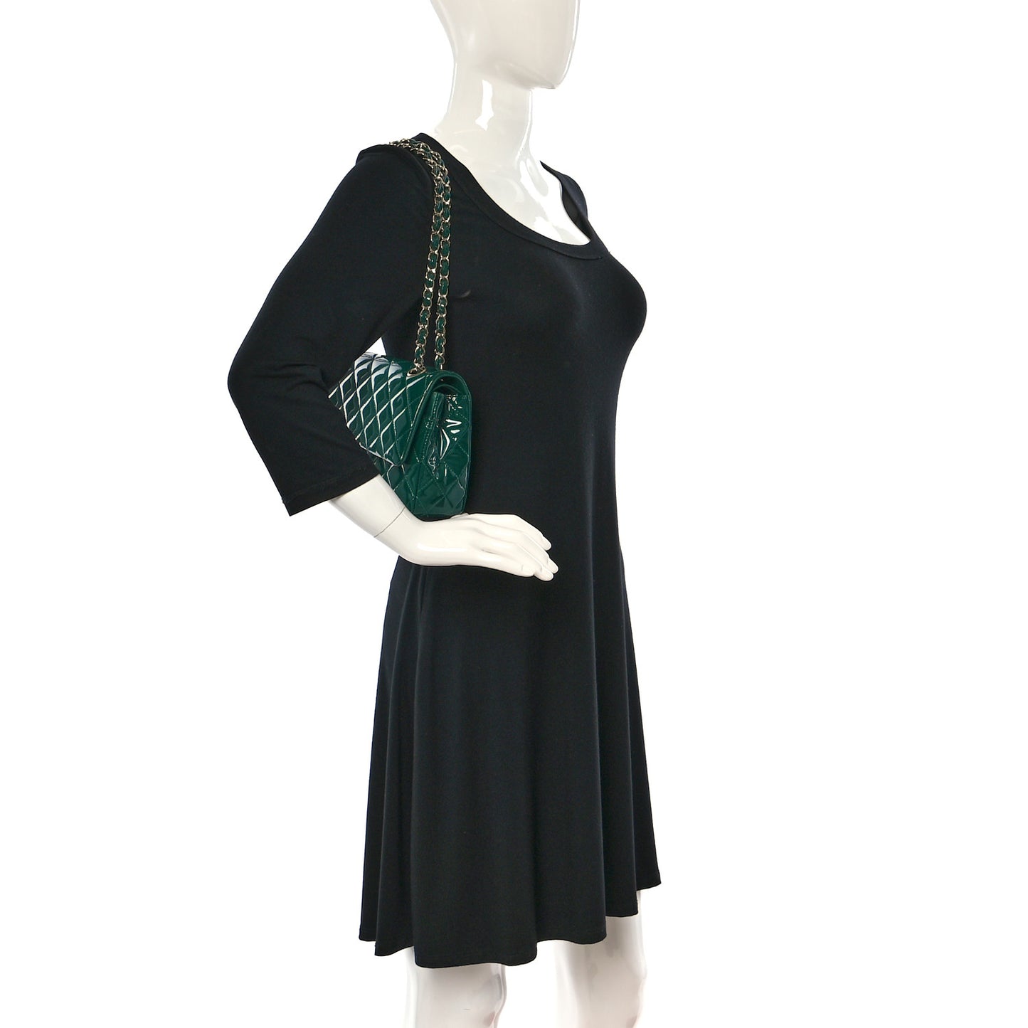 Patent Calfskin Quilted Medium Double Flap Green