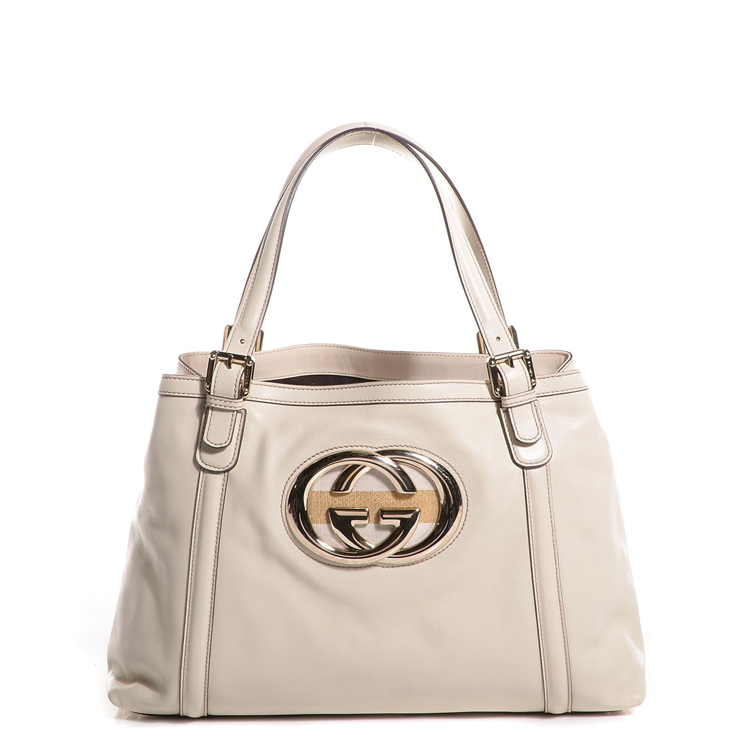 Gucci Leather Web Medium Britt Tote Off White 1 of 7