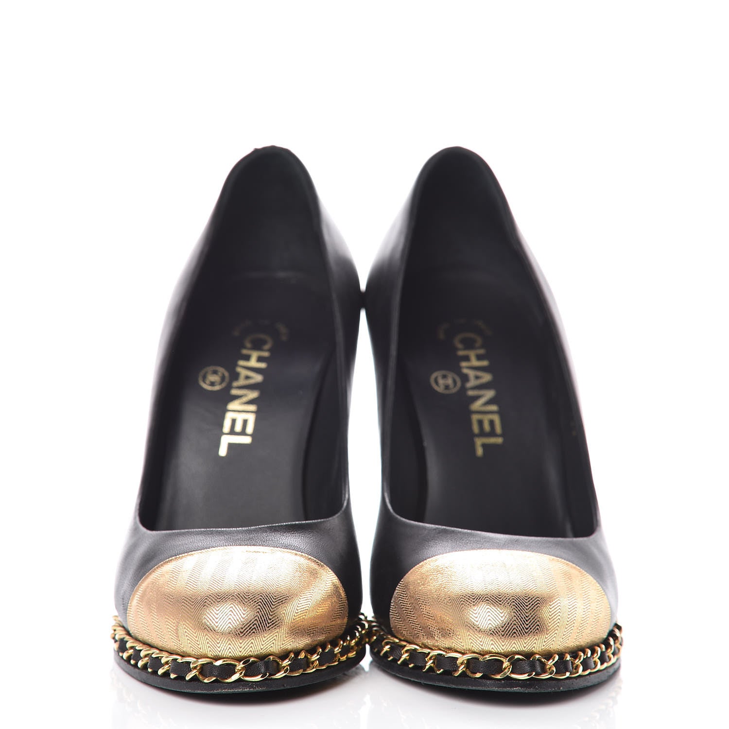 Chanel Lambskin Chain Around Cap Toe Pumps 36.5 Black Gold 2 of 13