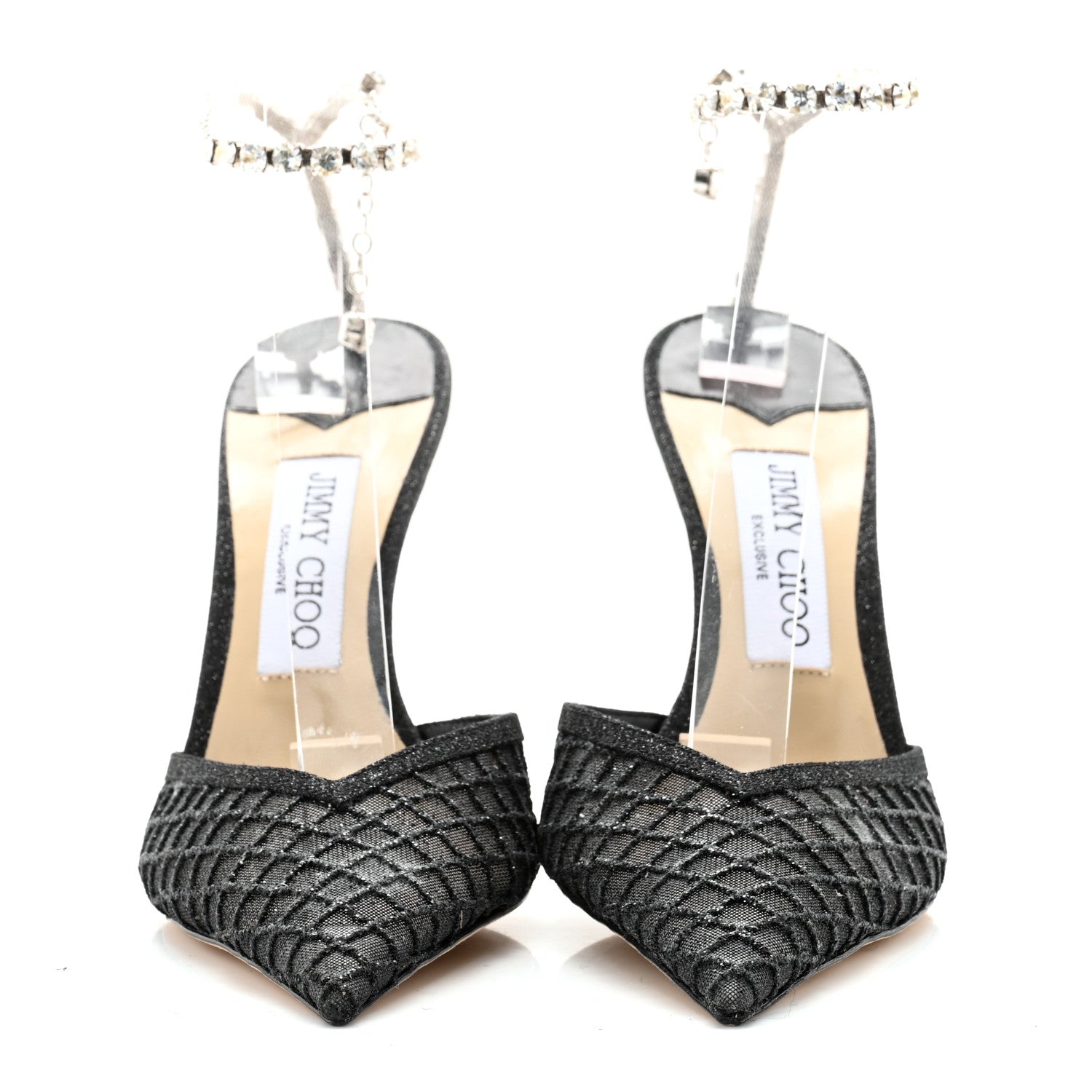 Jimmy Choo Glitter Checker Board Mesh Crystal Saeda 100 Pumps 38 Black 2 of 8