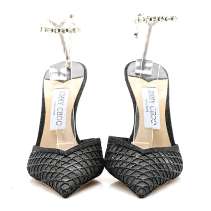 Jimmy Choo Glitter Checker Board Mesh Crystal Saeda 100 Pumps 38 Black 2 of 8