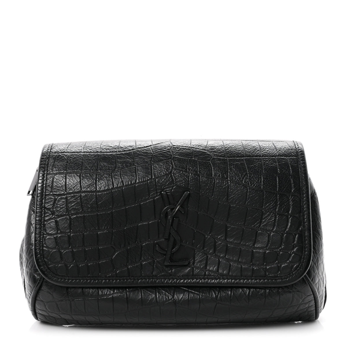 Saint Laurent Crocodile Embossed Calfskin Matelasse Monogram Baby Niki Shoulder Belt Bag Black 1 of 10