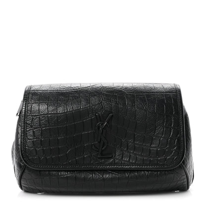Saint Laurent Crocodile Embossed Calfskin Matelasse Monogram Baby Niki Shoulder Belt Bag Black 1 of 10