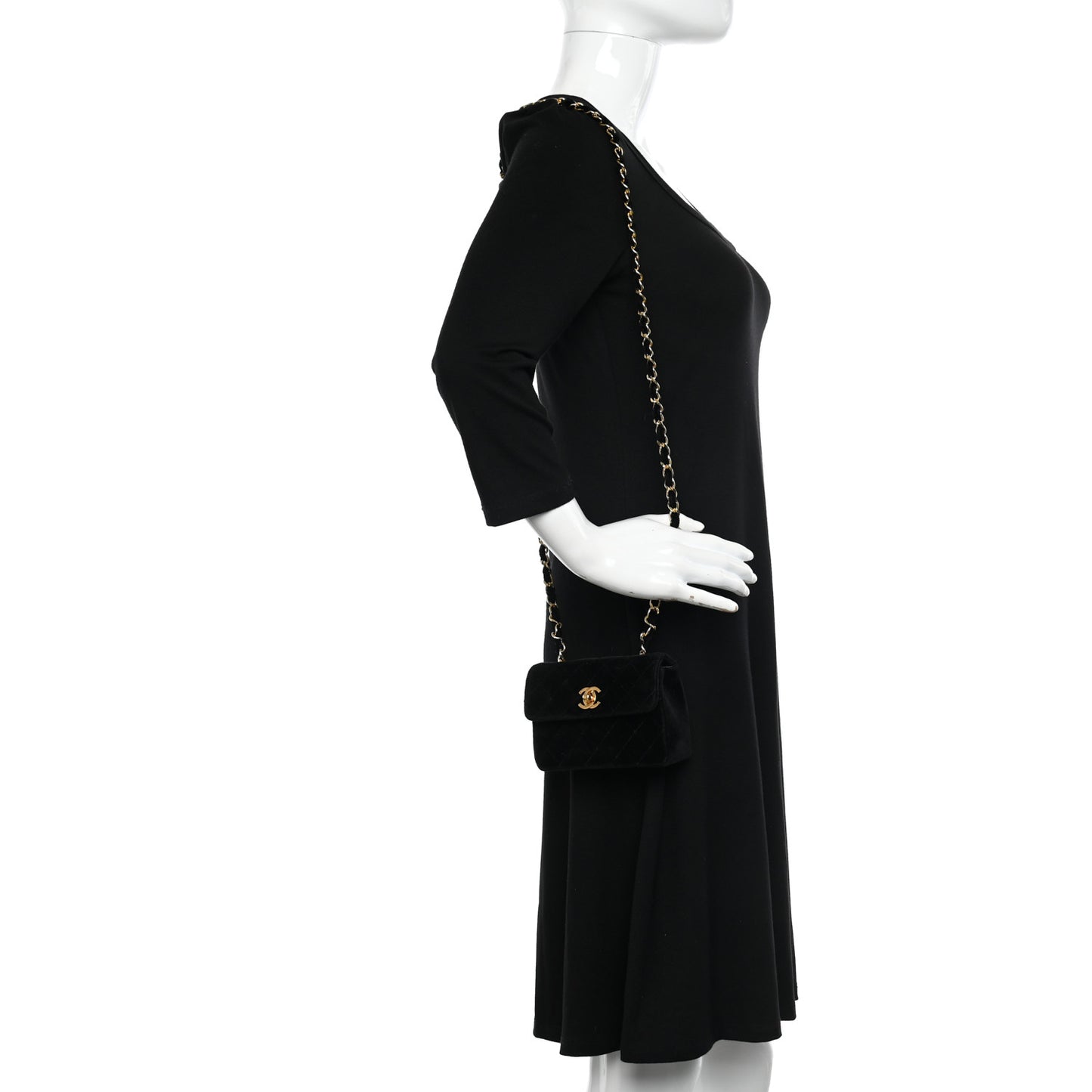 Velvet Quilted Extra Mini Rectangular Flap Black