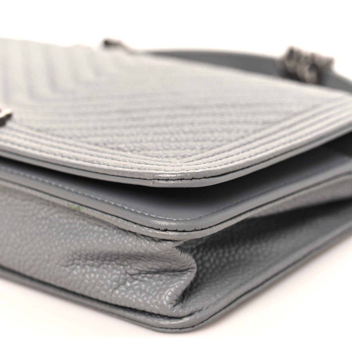Caviar Chevron Quilted Boy Wallet On Chain WOC Grey