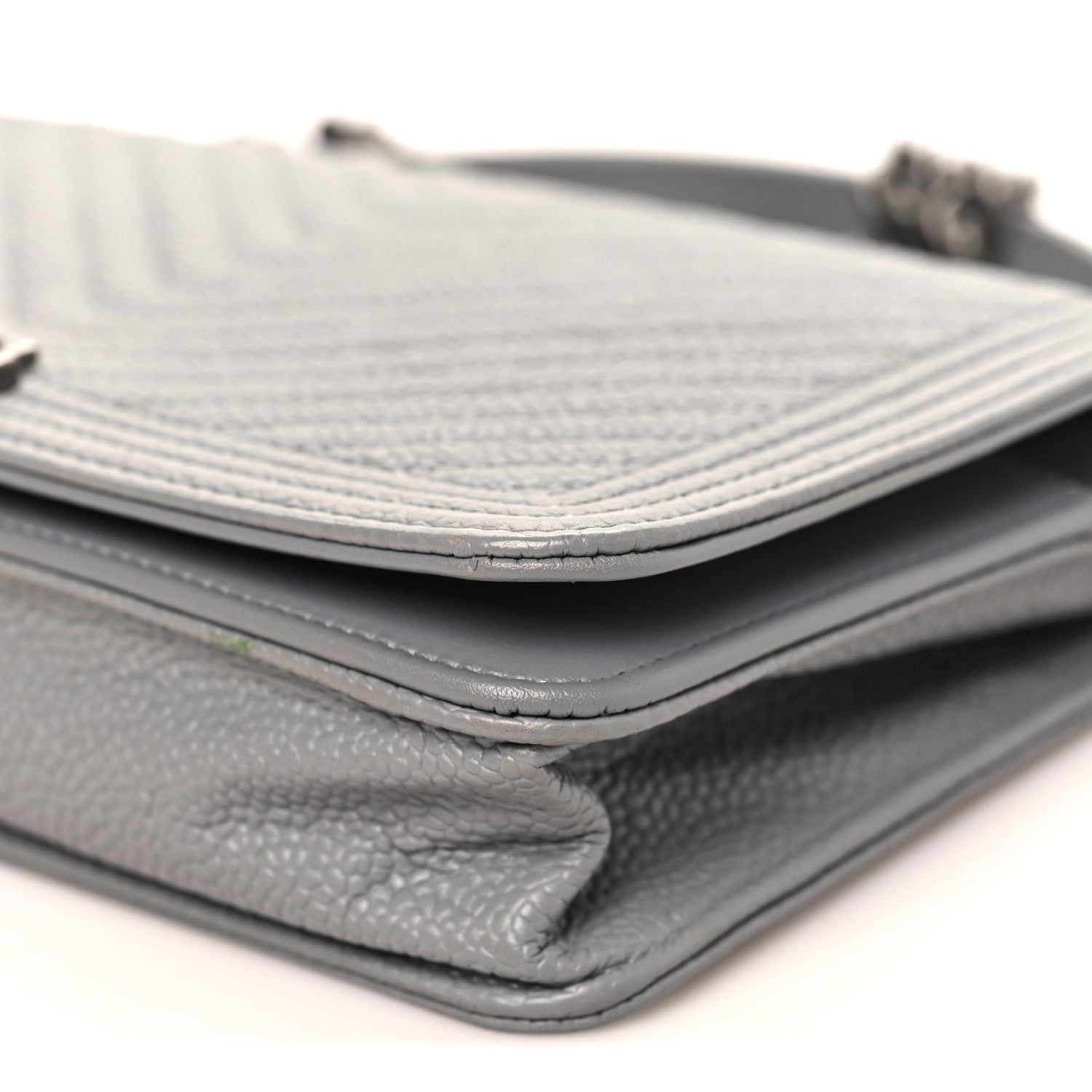 Chanel Caviar Chevron Quilted Boy Wallet On Chain WOC Grey 11 of 12