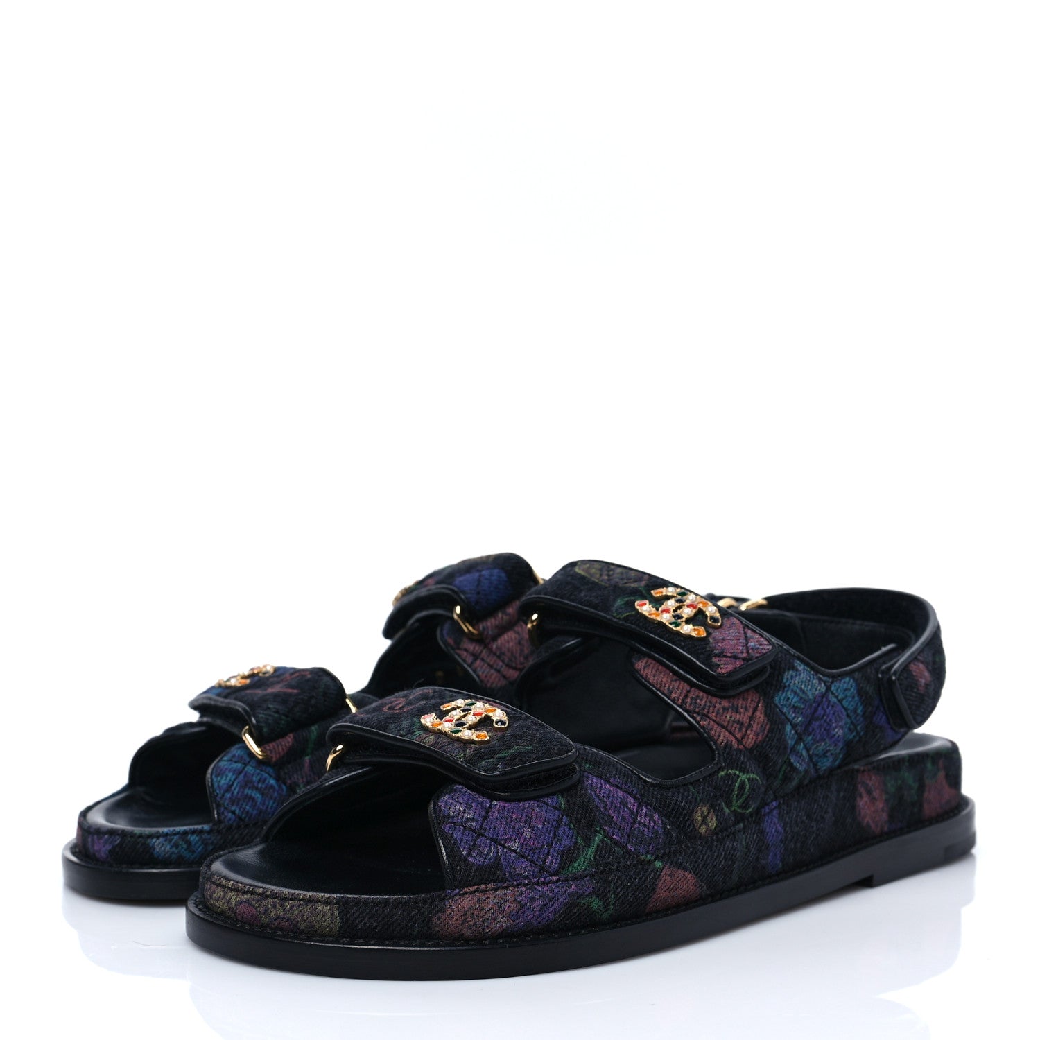 Chanel Denim Quilted Dad Sandals 36.5 Black Multicolor 3 of 9
