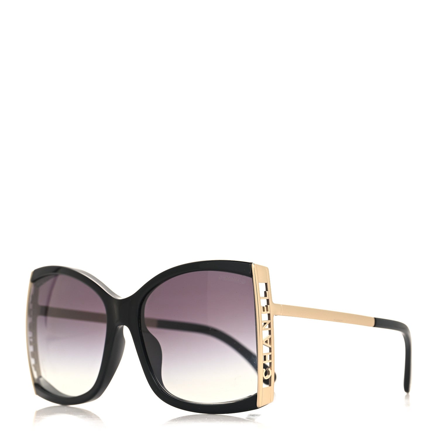 Chanel Acetate Metal Logo Square Sunglasses 71545A Black Gold 1 of 8